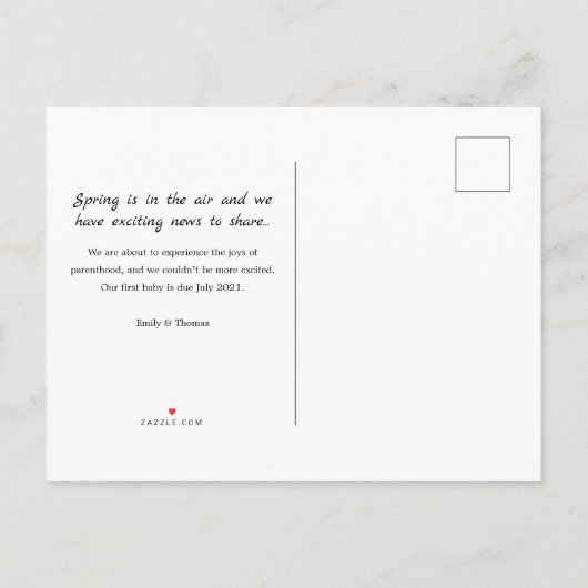 Frühlingsblüte Schwangerschaft offenbaren/ Geburt Ankündigungspostkarte (Rückseite)