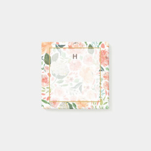 Frühlingsblüte und Pfirsichfarben Florals Monogram Post-it Klebezettel