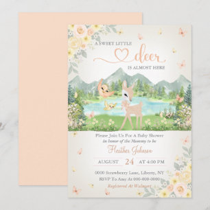 Frühlingsblüte und Schmetterlinge Reh Baby Shower Einladung