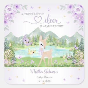 Frühlingsblüte und Schmetterlinge Reh Baby Shower Quadratischer Aufkleber