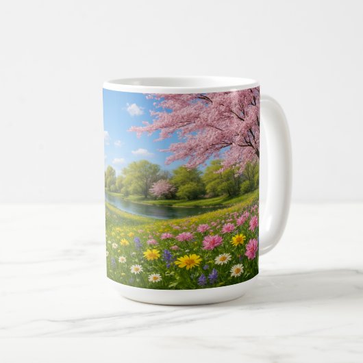 Frühlingsblüten am Fluss Kaffeetasse (VorderseiteRechts)