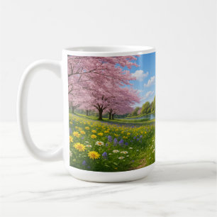 Frühlingsblüten am Fluss Kaffeetasse