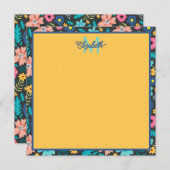 Frühlingsblüten auf Schwarzer Monogramm Mitteilungskarte (Vorne/Hinten)