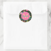 Frühlingsblüten auf Schwarzer Monogramm Runder Aufkleber (Tasche)