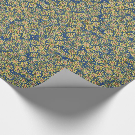 Frühlingsblüten, blau & gelb, Blumenmuster Geschenkpapier (Ecke)