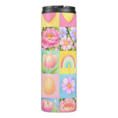 Frühlingsblüten-Herz-Schachbrettmuster Thermosbecher (Rückseite)