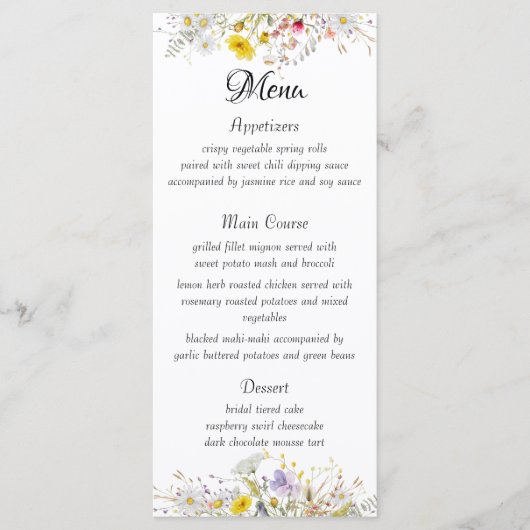 Frühlingsblüten-Hochzeitsmenü Menükarte (Vorderseite)