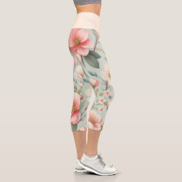Frühlingsblüten in Robins Ei-Blau Capri Leggings