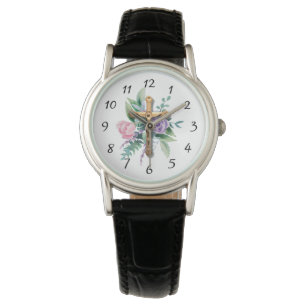 Frühlingsblüten Kruzifix Religiös Armbanduhr