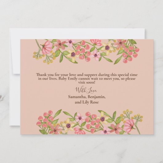 Frühlingsblüten Pink Blütensüße Mädchen Geburt an Ankündigung (Rückseite)