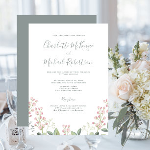 Frühlingsblüten Rosa Blütenminze Grüne Hochzeit Einladung