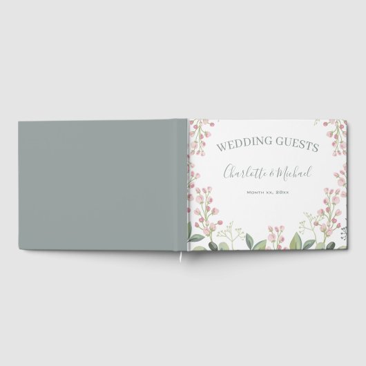 Frühlingsblüten Rosa Blütenminze Grüne Hochzeit Gästebuch (Voll)
