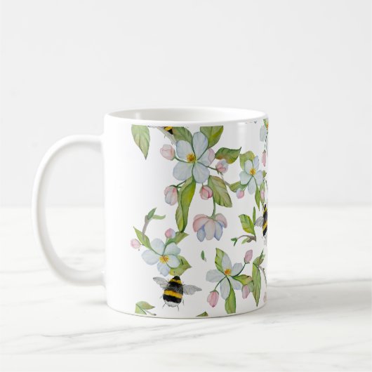 Frühlingsblüten und Hummeln Kaffeetasse (Links)