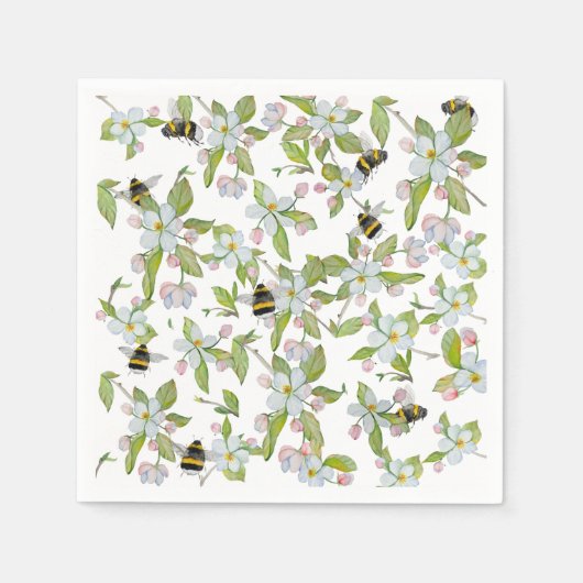 Frühlingsblüten und Hummeln Serviette (Vorderseite)