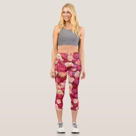 Frühlingsblüten voller weißer und rosafarbener Peo Capri Leggings