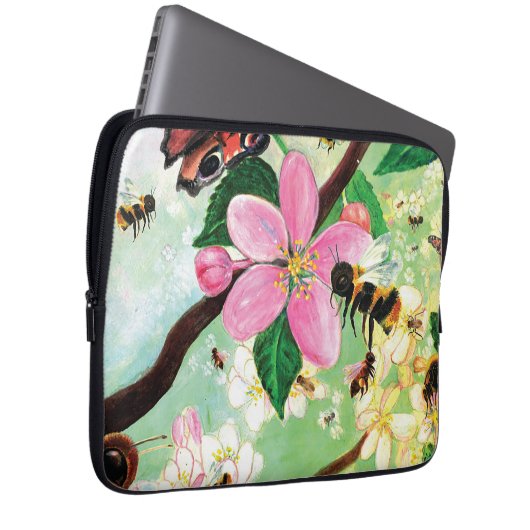 Frühlingsblütenbaum mit Bienen Laptopschutzhülle (Vorne Rechts)