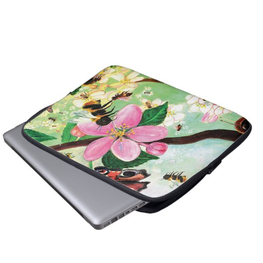 Frühlingsblütenbaum mit Bienen Laptopschutzhülle (Vorne Knopf)