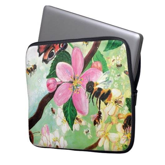 Frühlingsblütenbaum mit Bienen Laptopschutzhülle (Vorderseite Links)