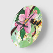 Frühlingsblütenbaum mit Bienen Runde Wanduhr (Winkel)