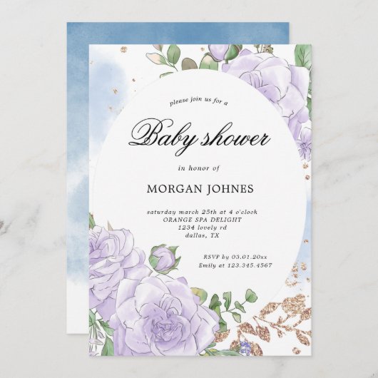 Frühlingsblütenelegante Babydusche Einladung (Vorne/Hinten)