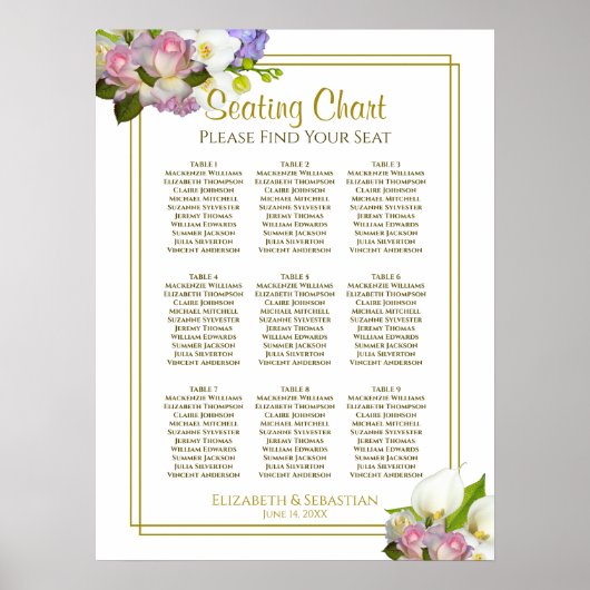 Frühlingsblütenpastel 9 Tabelle Hochzeitstabelle Poster (Vorne)