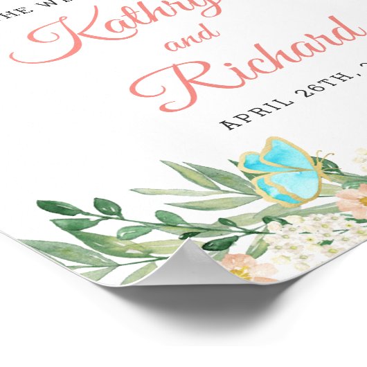 Frühlingsblütenpfirsichfarben Blumenzeichen Poster (Ecke)