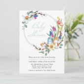 Frühlingsblütenreath und Ostertheater Baby Dusche Einladung (Stehend Vorderseite)