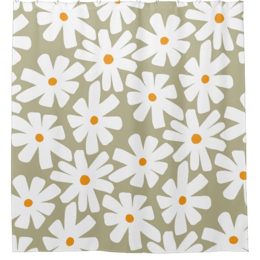 Frühlingsblütenretro-Muster Salbei grün Duschvorhang (Vorderseite)