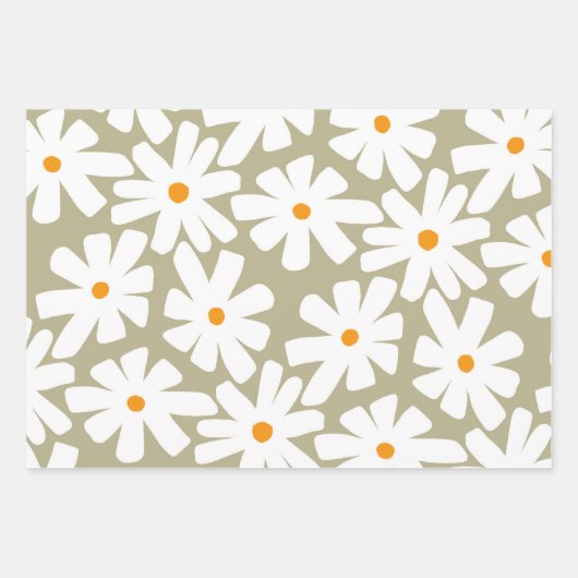 Frühlingsblütenretro-Muster Salbei grün Geschenkpapier Set (Vorderseite)