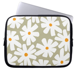 Frühlingsblütenretro-Muster Salbei grün Laptopschutzhülle