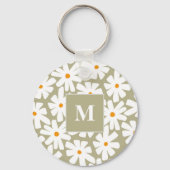 Frühlingsblütenretro-Muster Salbei grün Schlüsselanhänger (Vorderseite)