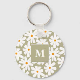 Frühlingsblütenretro-Muster Salbei grün Schlüsselanhänger