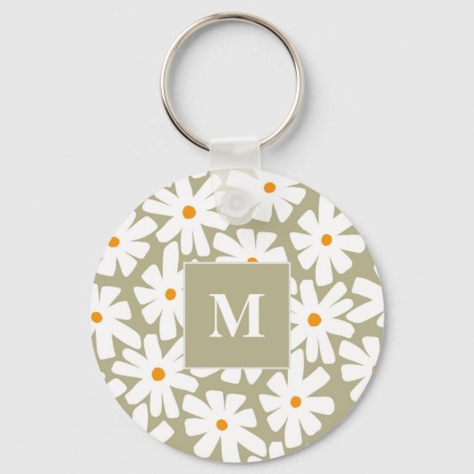 Frühlingsblütenretro-Muster Salbei grün Schlüsselanhänger (Vorderseite)