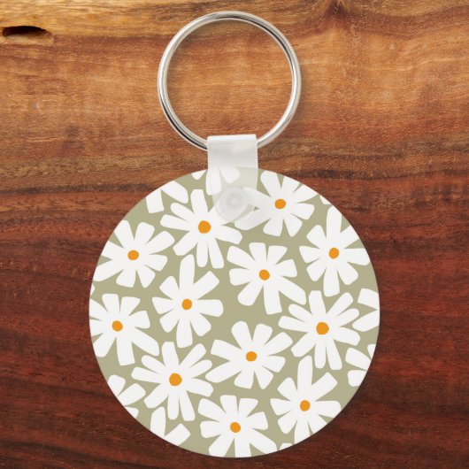 Frühlingsblütenretro-Muster Salbei grün Schlüsselanhänger (Rückseite)