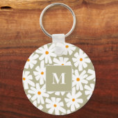 Frühlingsblütenretro-Muster Salbei grün Schlüsselanhänger (Vorderseite)