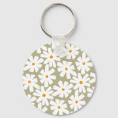 Frühlingsblütenretro-Muster Salbei grün Schlüsselanhänger (Rückseite)