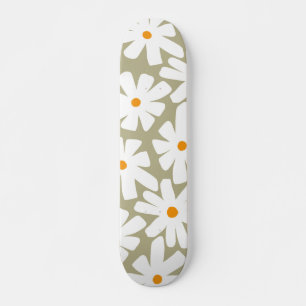Frühlingsblütenretro-Muster Salbei grün Skateboard