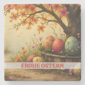 Frühlingsblütenzauber mit Ostereierpracht Steinuntersetzer