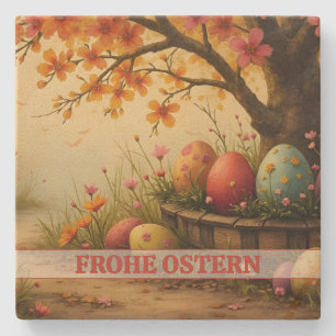 Frühlingsblütenzauber mit Ostereierpracht Steinuntersetzer