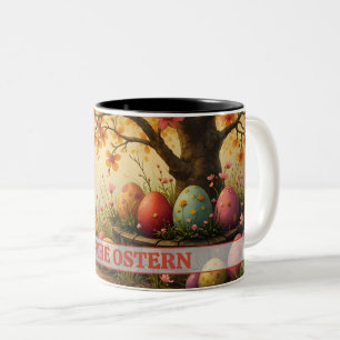Frühlingsblütenzauber mit Ostereierpracht Zweifarbige Tasse