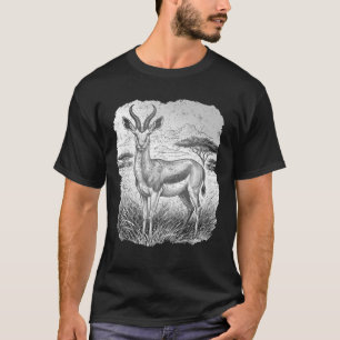 Frühlingsbock Südafrika Weiße Radierung Fine Art. T-Shirt