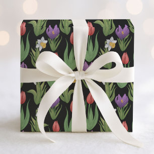 Frühlingsbrillen Blumenbilder auf schwarz Geschenkpapier