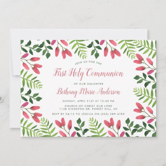 Frühlingsbrlossom Heilige Kommunion oder Bestätigu Einladung (Vorderseite)