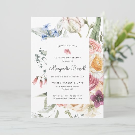 Frühlingsbrunch der Blumenmutter Einladung (Stehend Vorderseite)