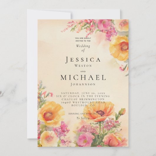 Frühlingscotecore Pink and Peach Wedding Einladung (Vorderseite)