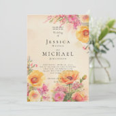 Frühlingscotecore Pink and Peach Wedding Einladung (Stehend Vorderseite)