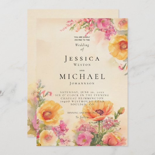 Frühlingscotecore Pink and Peach Wedding Einladung (Vorne/Hinten)