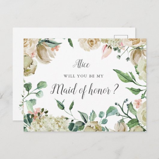 Frühlingscreme Garden Trauzeugin Postkarte (Vorne/Hinten)