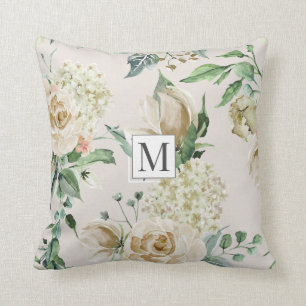 Frühlingscreme Gartenblumenmonogram Kissen