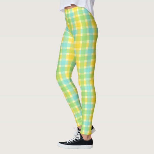 Frühlingscreme und Grüner Karo Muster Leggings (Links)